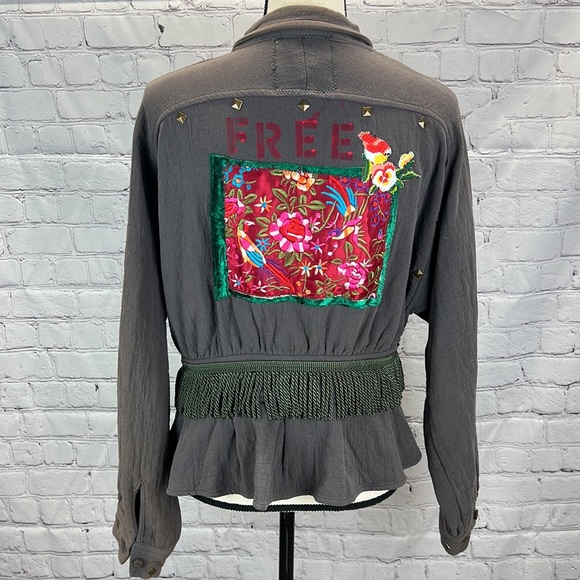 ⭐️Adorned Crown textile gauzy FREE embroidered tassel waist jacket size sm - Picture 1 of 13